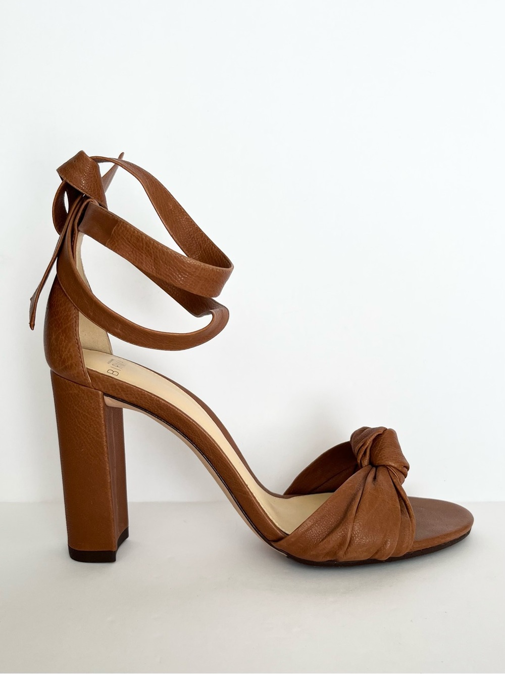 NEW Alexandre Birman Kace Brown Leather Sandals Block Heels Ankle Tie 39 (8.5)